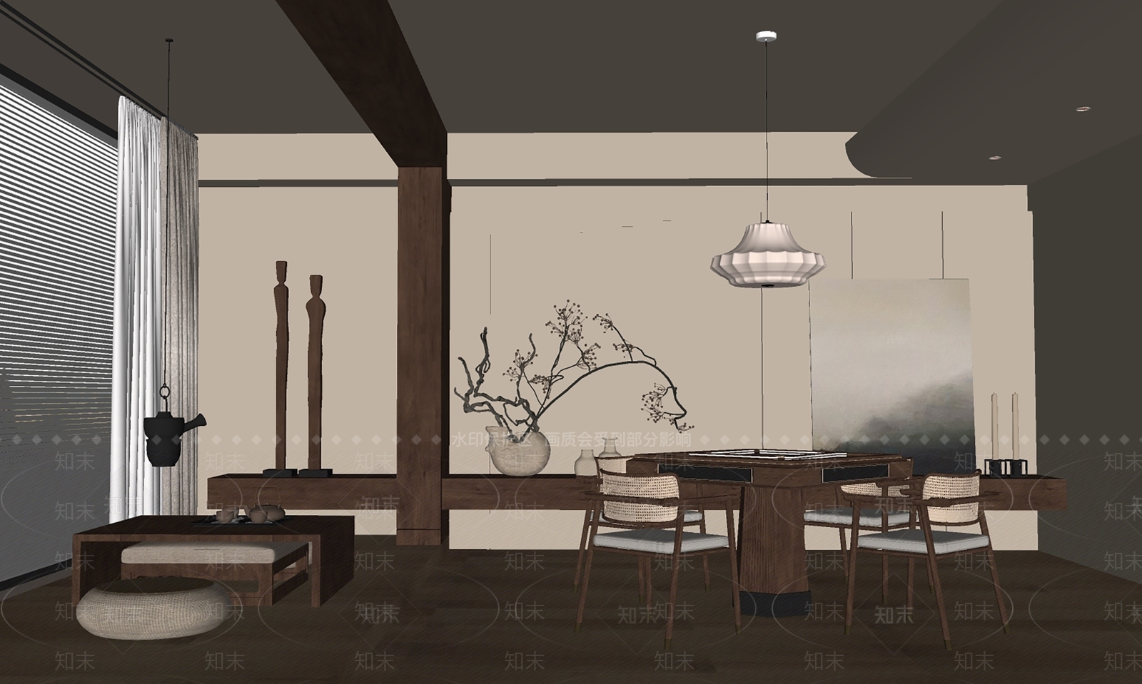 侘寂中古风棋牌室SU模型下载【ID:1162015064】