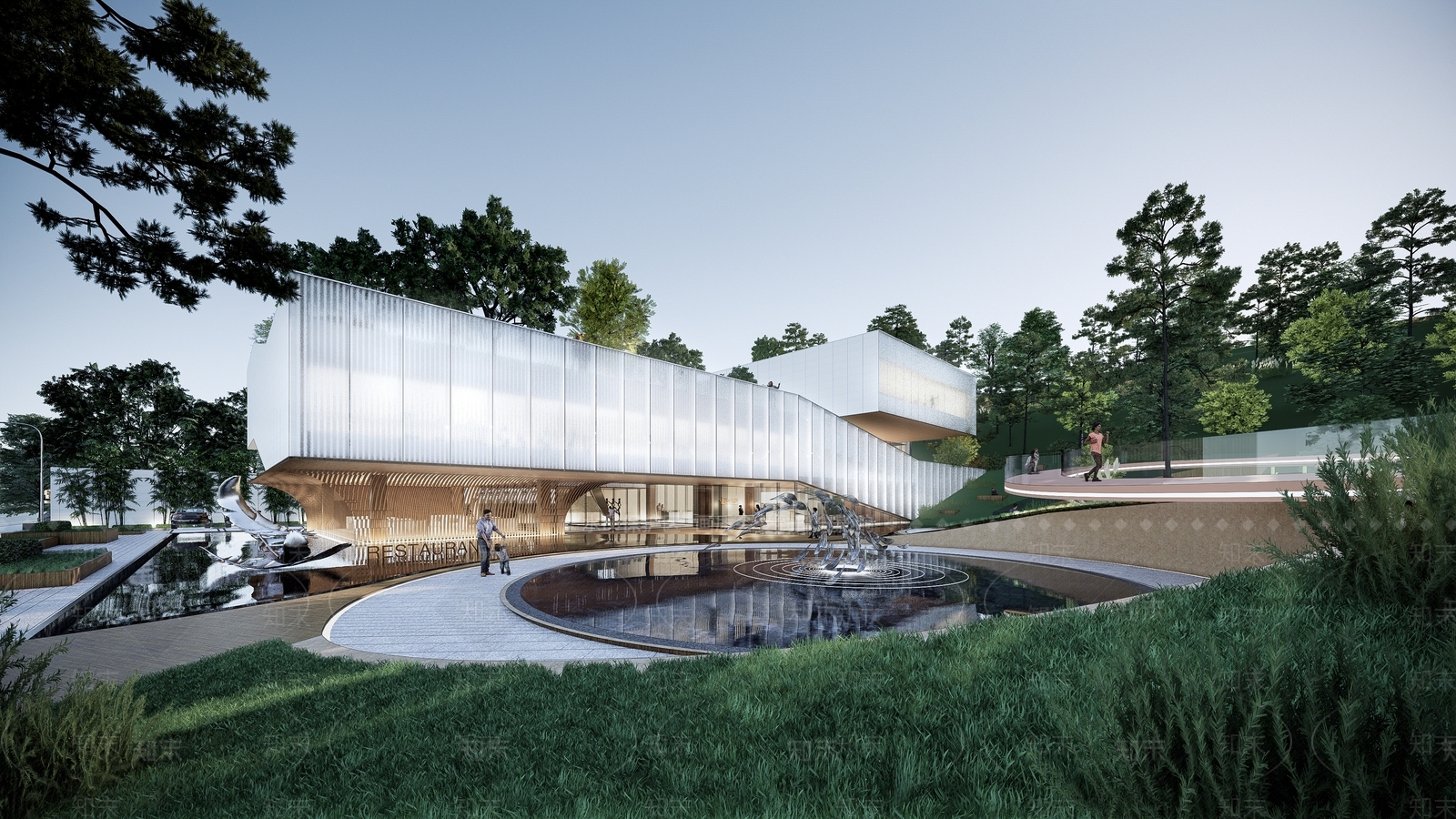 现代风格回字形坡地售楼处SU模型下载【ID:1162016486】