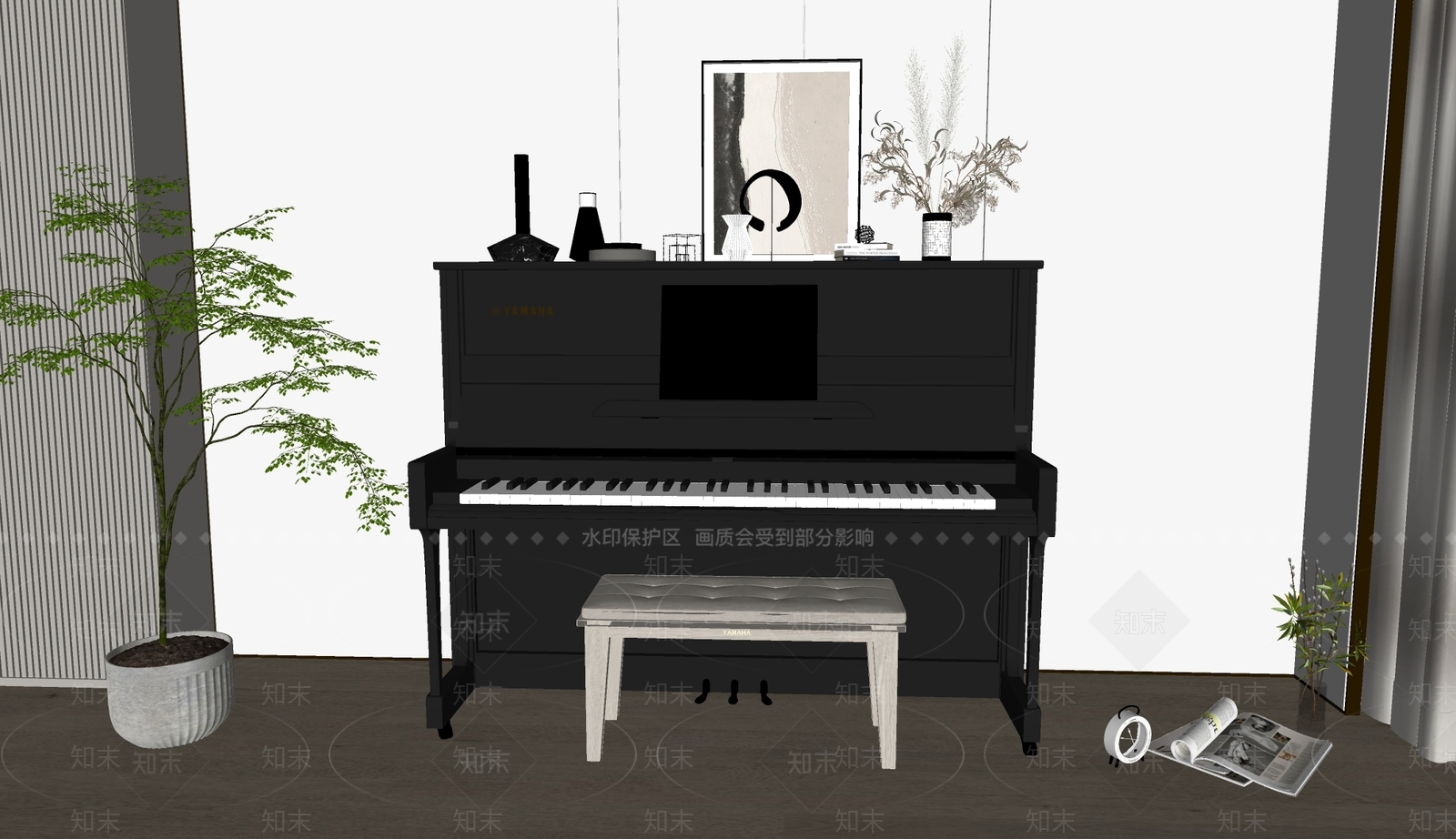 现代立式钢琴SU模型下载【ID:1162019518】