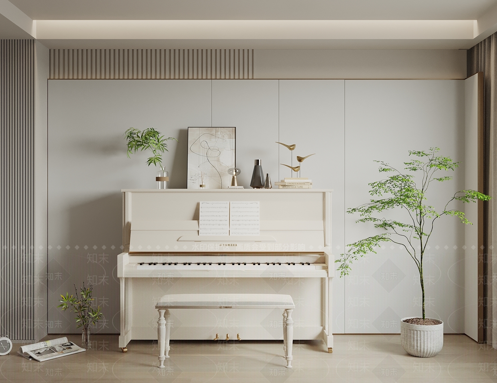 现代立式钢琴SU模型下载【ID:1162019579】