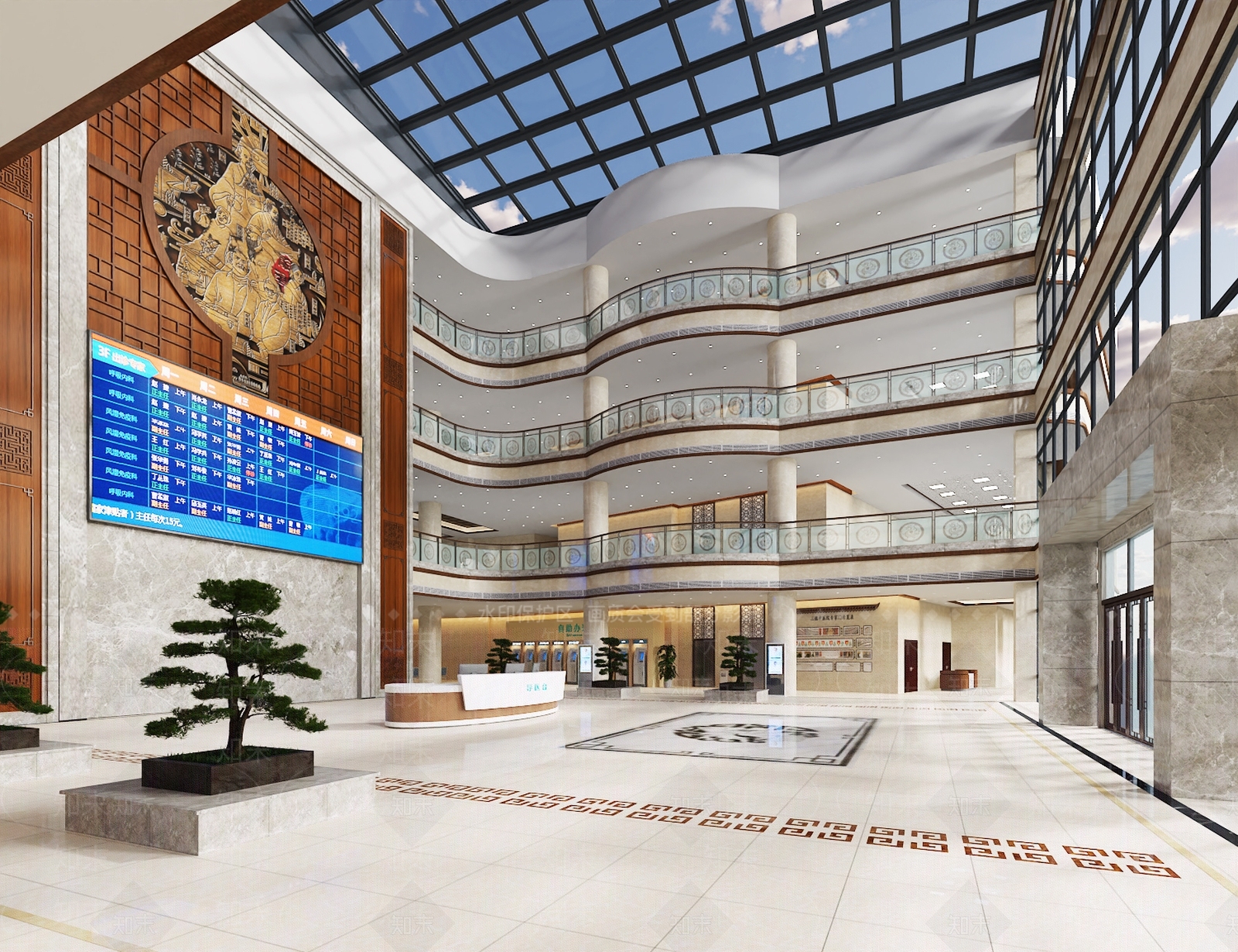 新中式医院大厅3D模型下载【ID:1162022227】