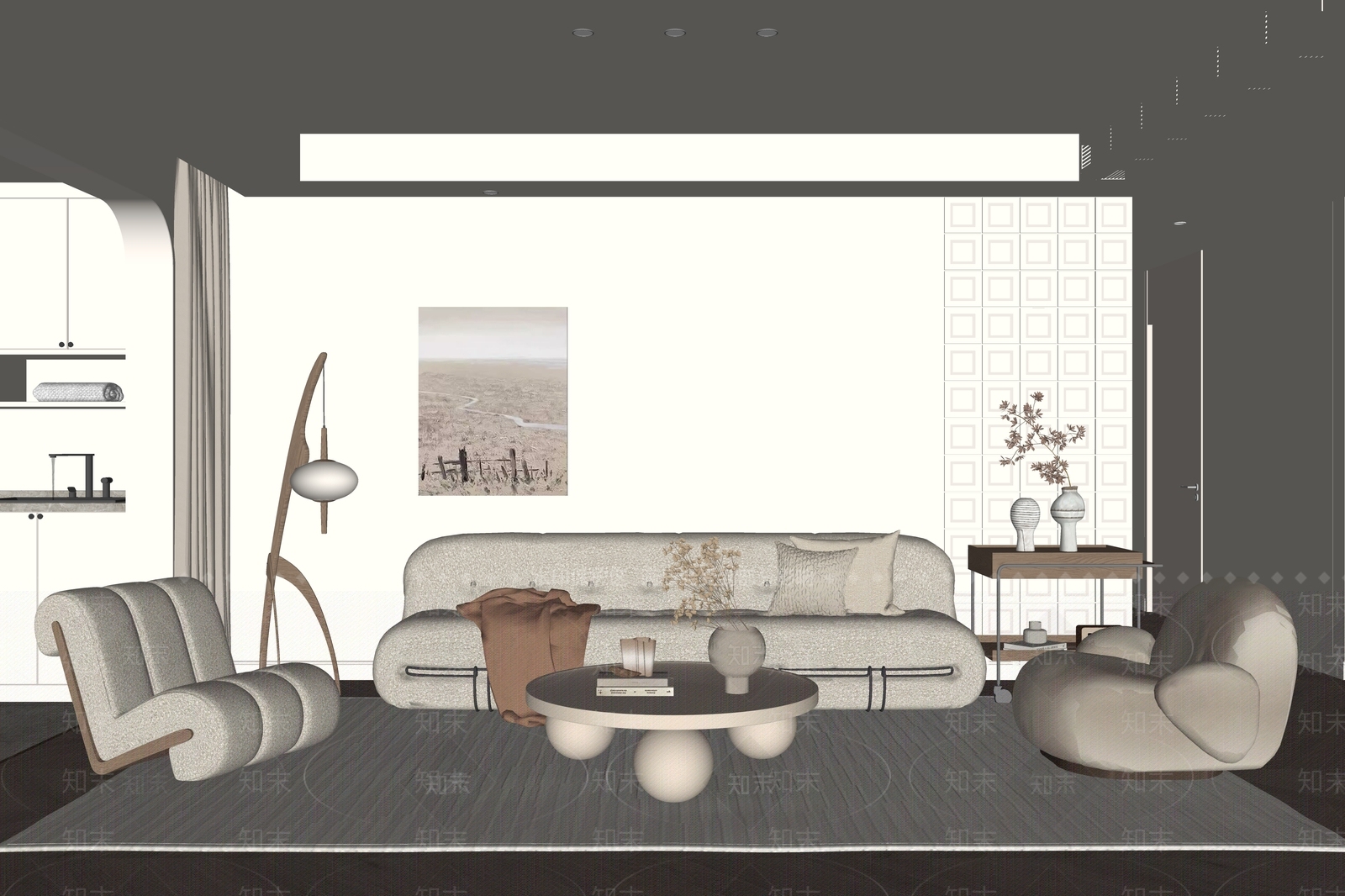 现代观景客厅SU模型下载【ID:1222286426】