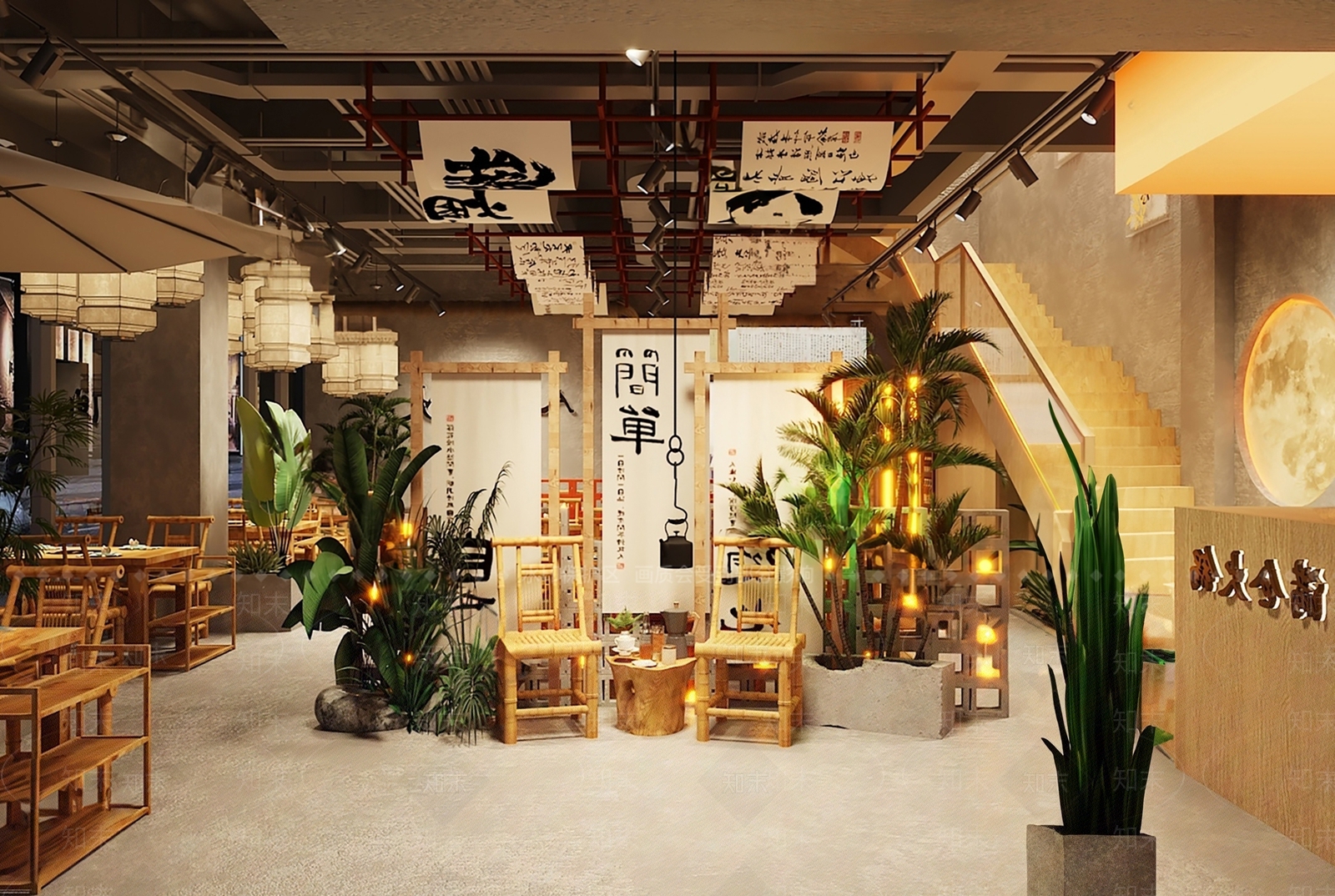 新中式火锅烤肉餐厅SU模型下载【ID:1162025087】