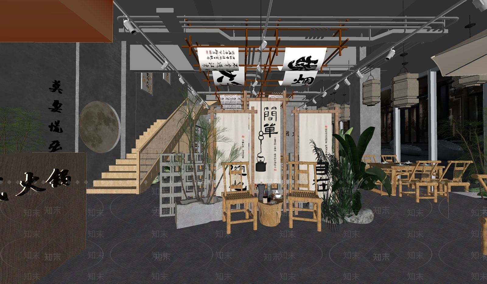 新中式火锅烤肉餐厅SU模型下载【ID:1162025087】