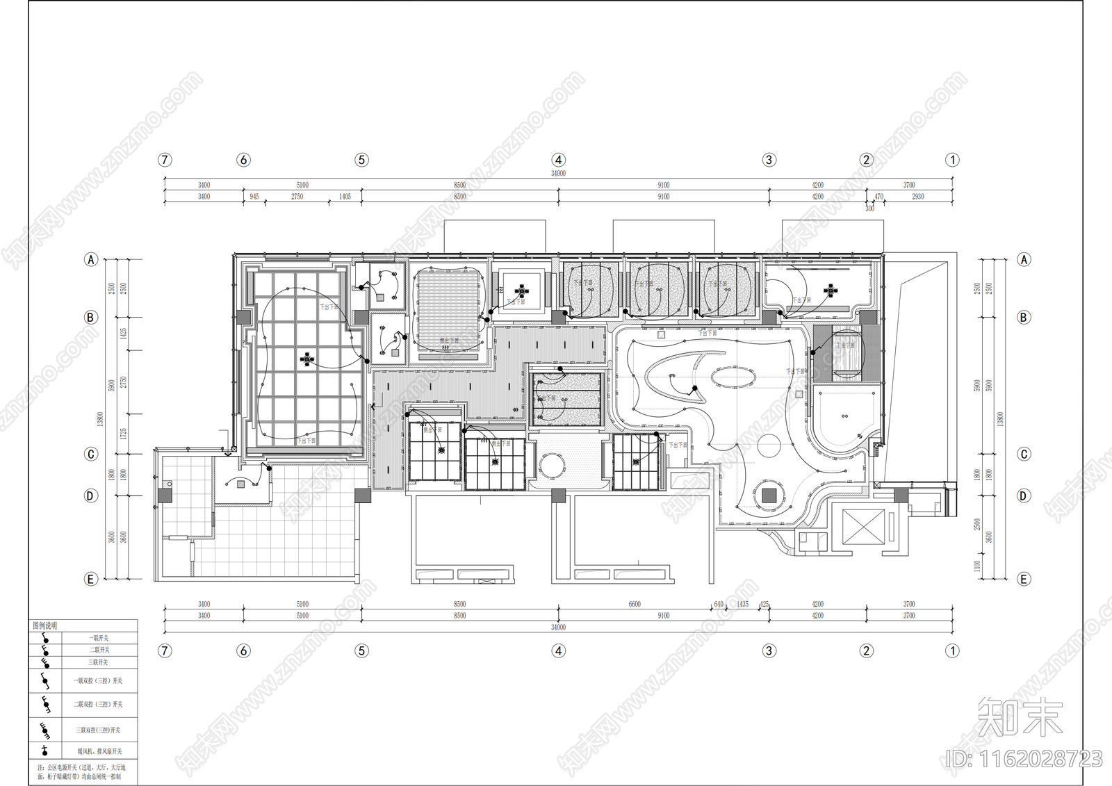 现代茶楼室内装饰cad施工图下载【ID:1162028723】