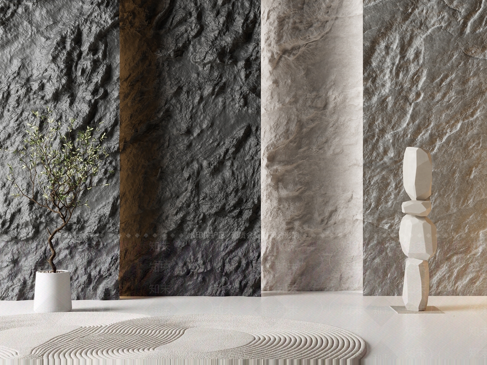 现代石头背景墙3D模型下载【ID:1162030868】