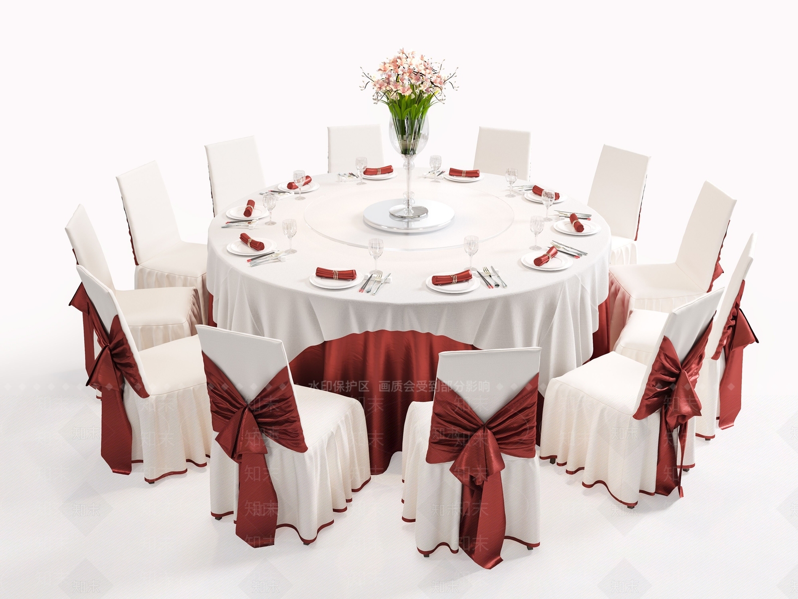 现代宴会桌椅组合3D模型下载【ID:1162032562】