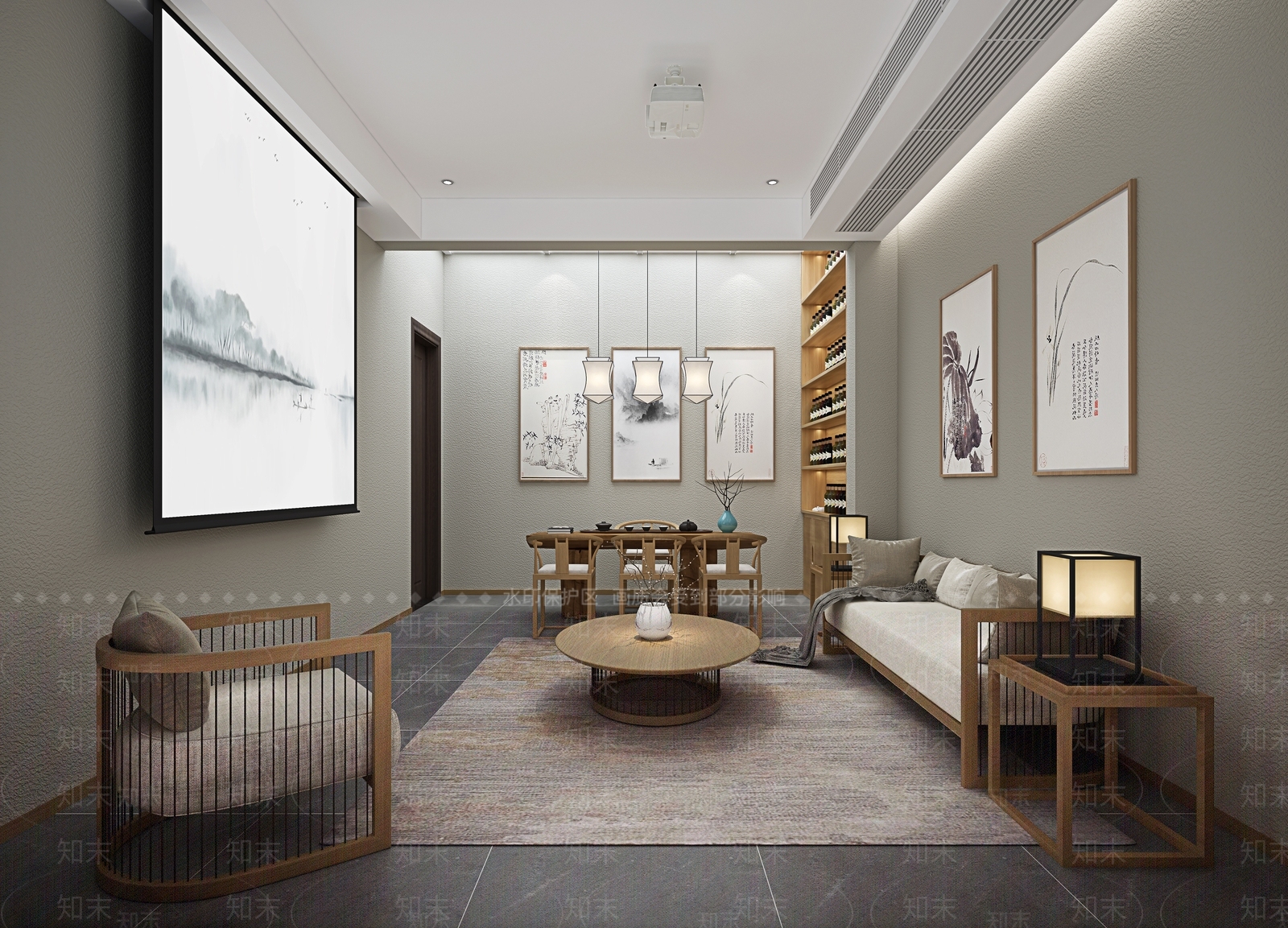 新中式影音室3D模型下载【ID:1162032379】