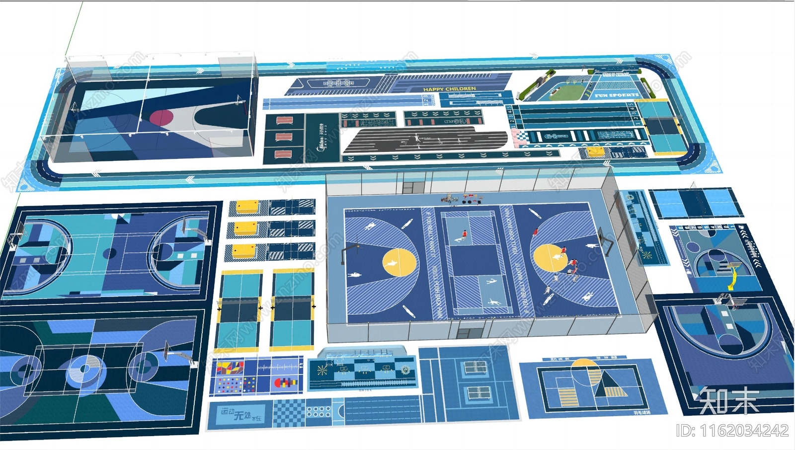 篮球场网球场乒乓球台篮球SU模型下载【ID:1162034242】