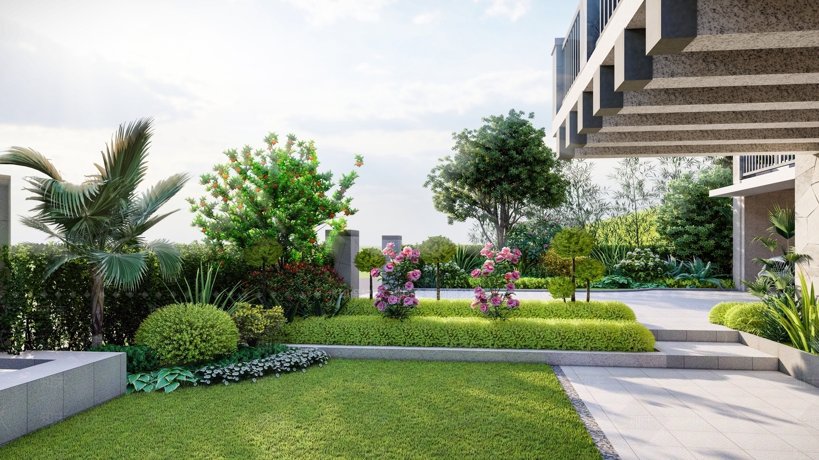 现代山地别墅景观SU模型下载【ID:1162034534】