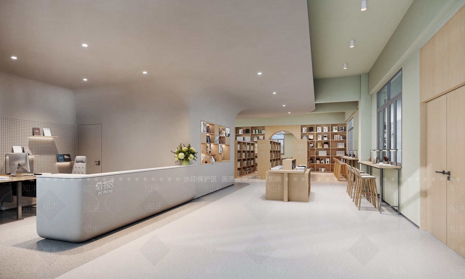 现代图书馆前台3D模型下载【ID:1162037245】