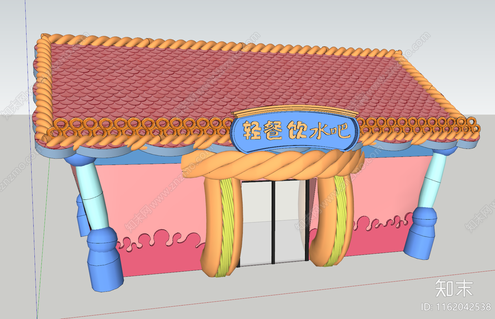 卡通主题轻餐饮水吧SU模型下载【ID:1162042538】