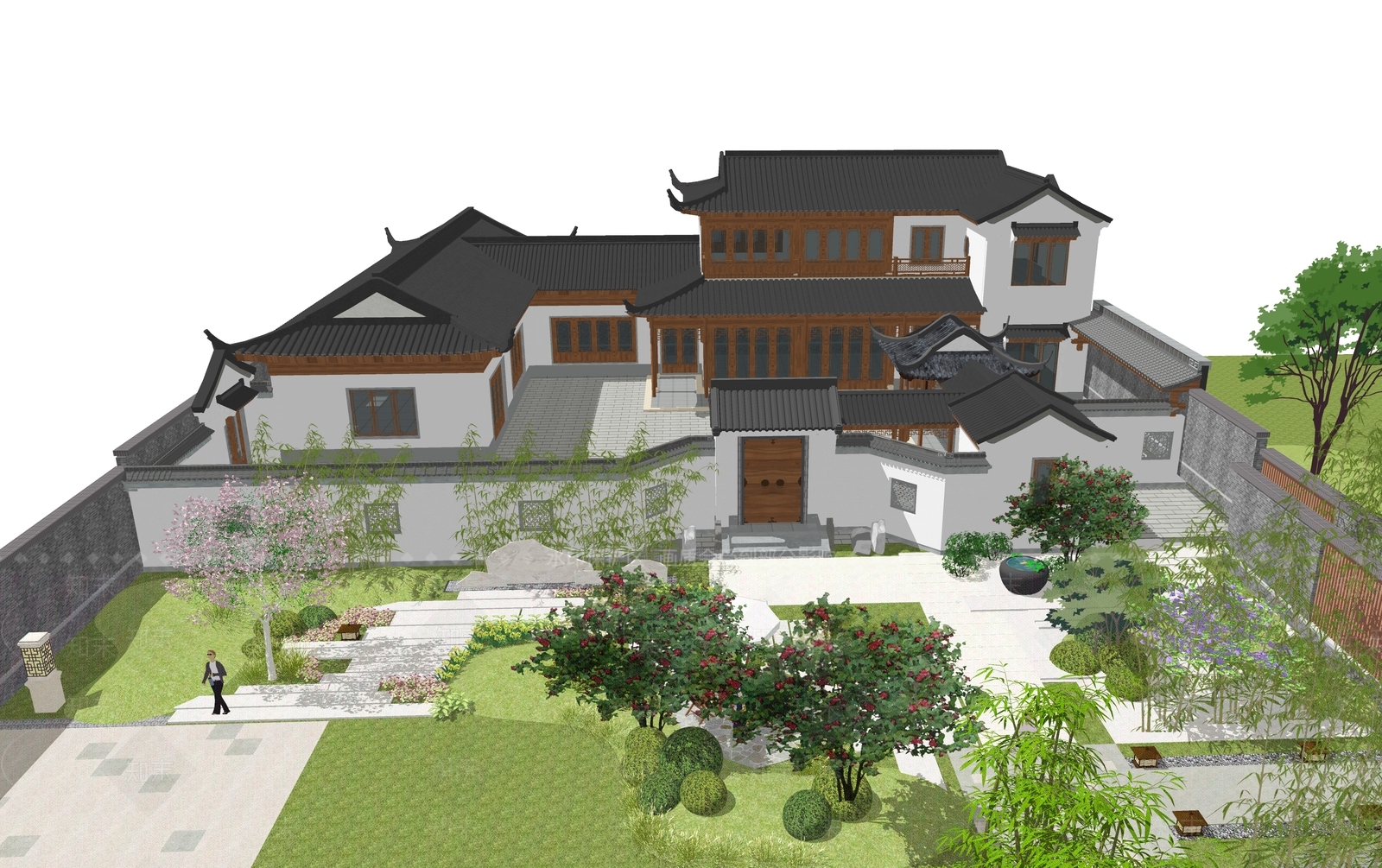 中式四合院SU模型下载【ID:1162042778】