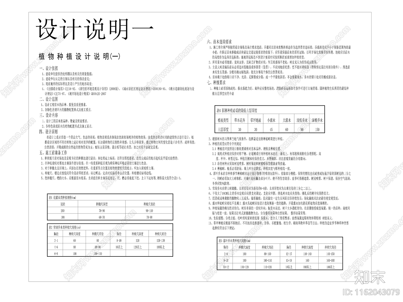 植物种植说明及植物表施工图下载【ID:1162043079】