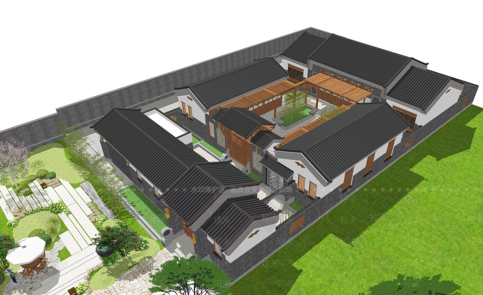 中式四合院SU模型下载【ID:1162044242】