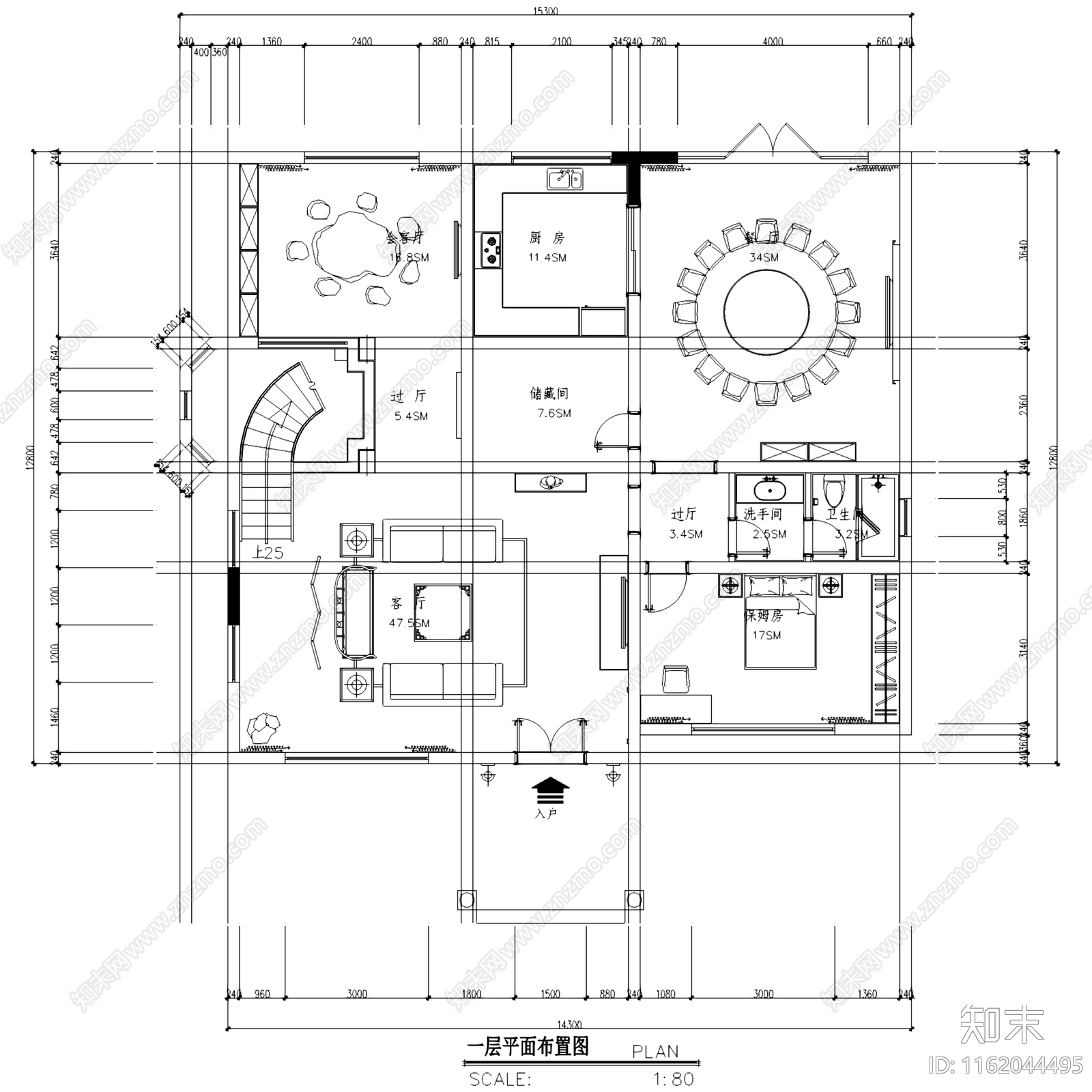 中式古典三层别墅私宅室内家装cad施工图下载【ID:1162044495】