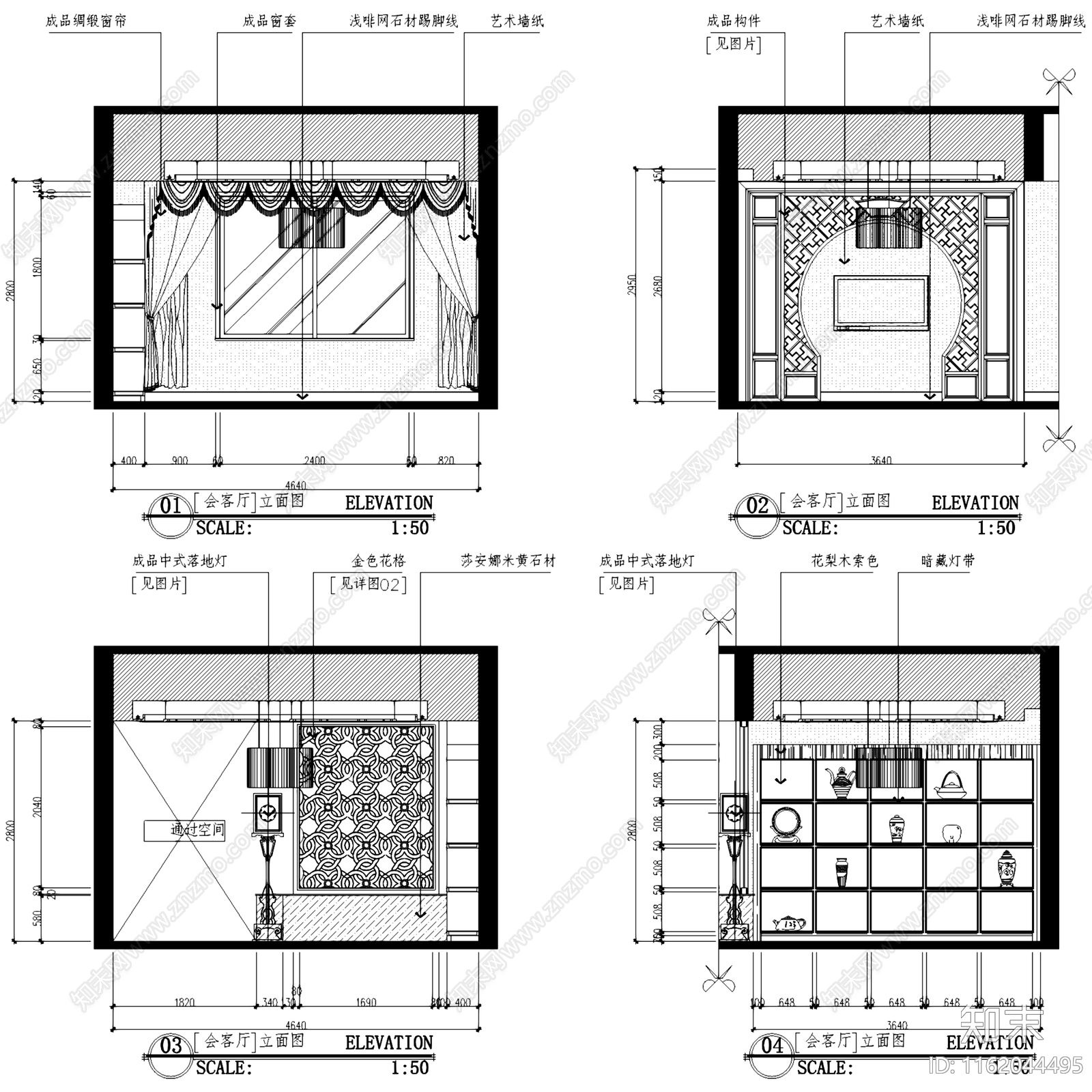 中式古典三层别墅私宅室内家装cad施工图下载【ID:1162044495】