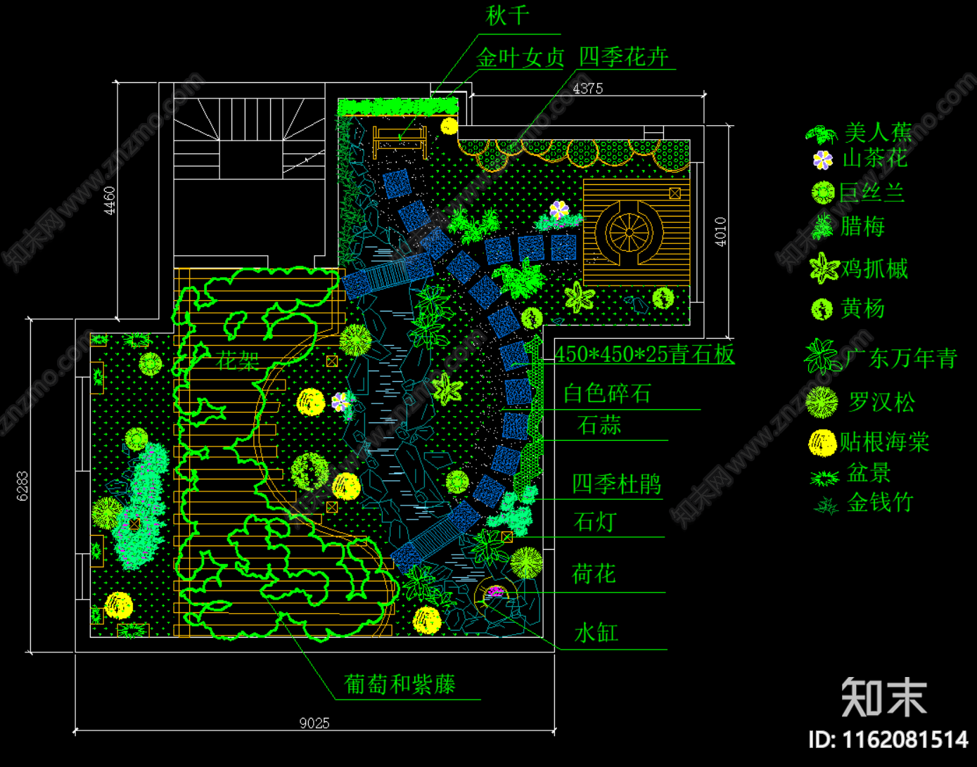 花园庭院平面图合集cad施工图下载【ID:1162081514】