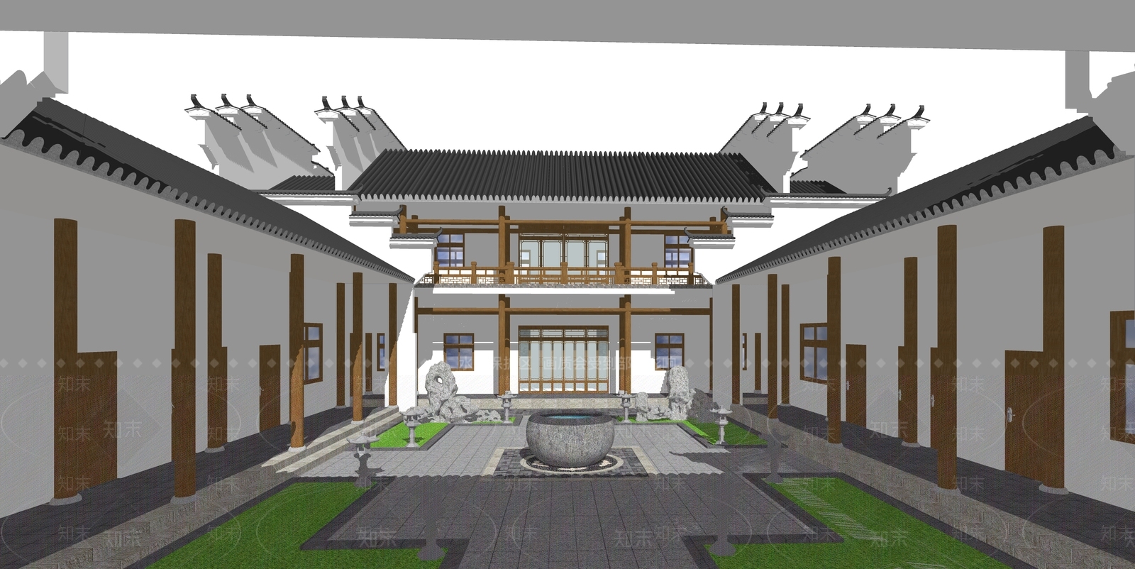 中式四合院SU模型下载【ID:1162046371】