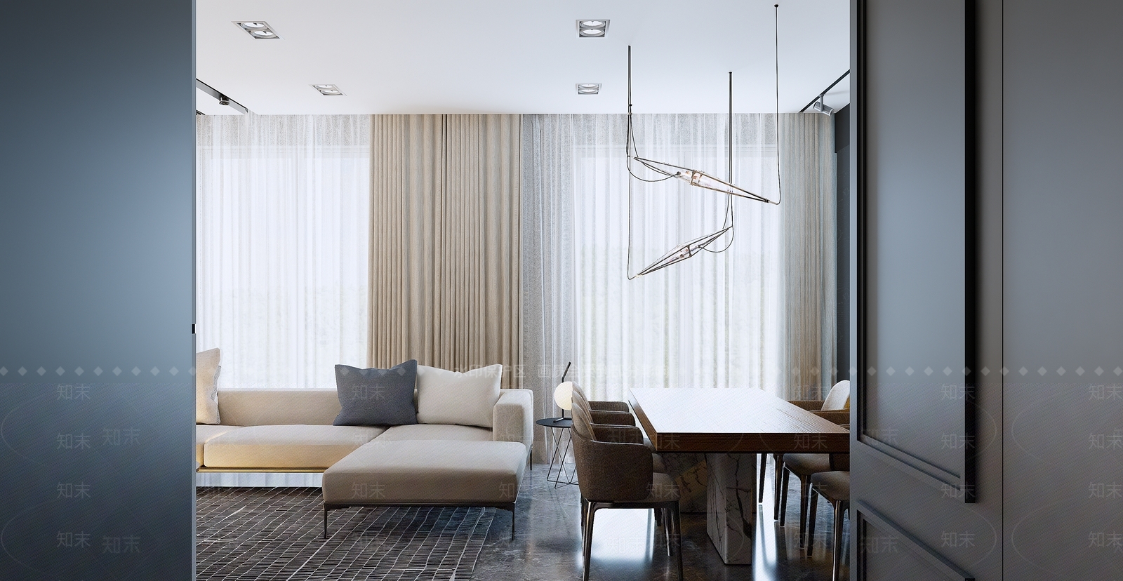 现代风格客餐厅SU模型下载【ID:1162049448】