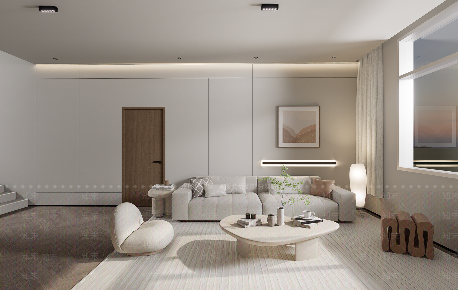 奶油极简现代风格客厅背景SU模型下载【ID:1162050686】