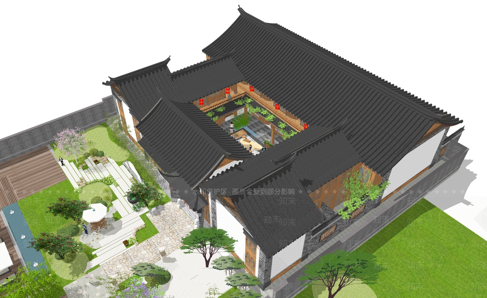 中式四合院SU模型下载【ID:1162050923】