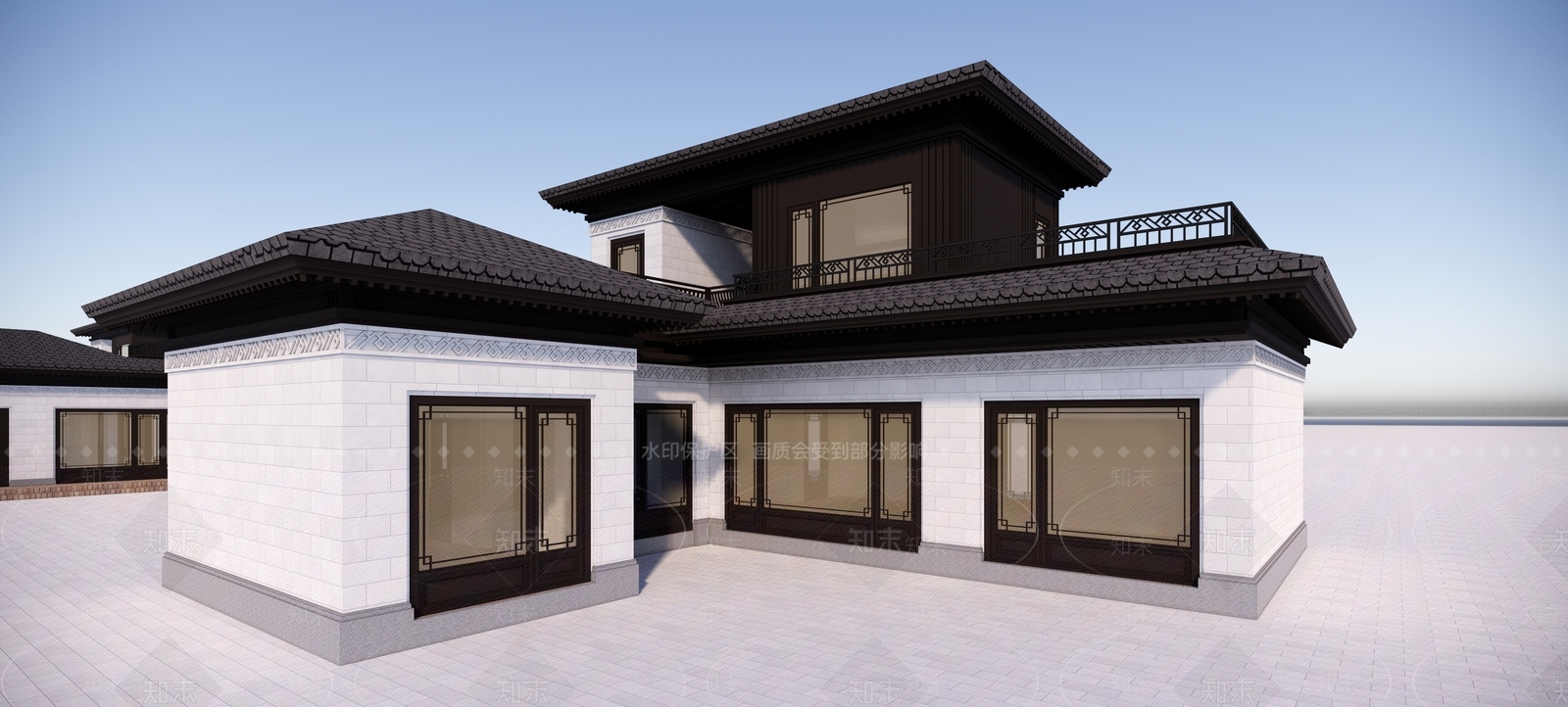 山外山新中式风格L形2层别墅多个SU模型下载【ID:1162052014】