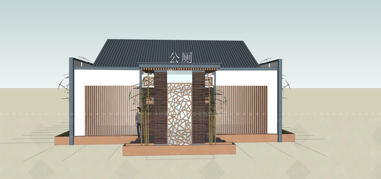 中式新中式美丽乡村特色公厕厕所SU模型下载【ID:1162053607】