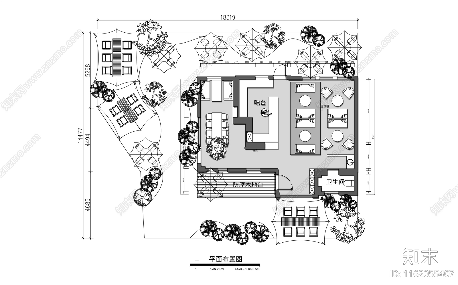 200㎡露营风咖啡馆平面布置图施工图下载【ID:1162055407】