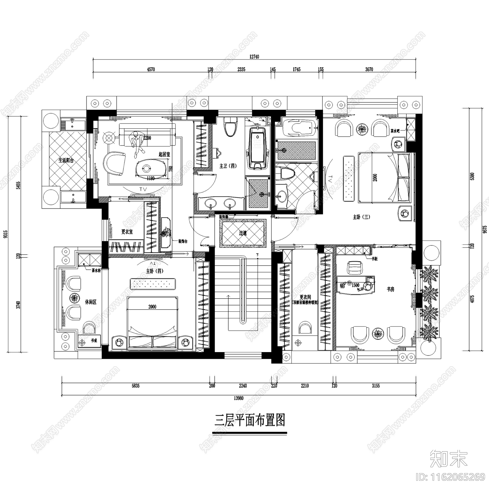 欧式简欧千亿山庄凝香园三层别墅室内家装cad施工图下载【ID:1162065269】