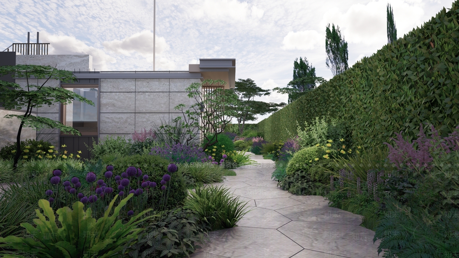 万华现代别墅花园景观SU模型下载【ID:1162067830】