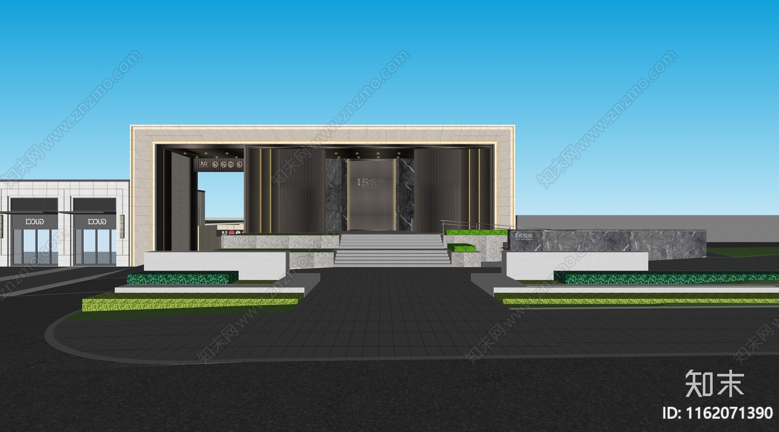 住宅现代入口门楼SU模型下载【ID:1162071390】