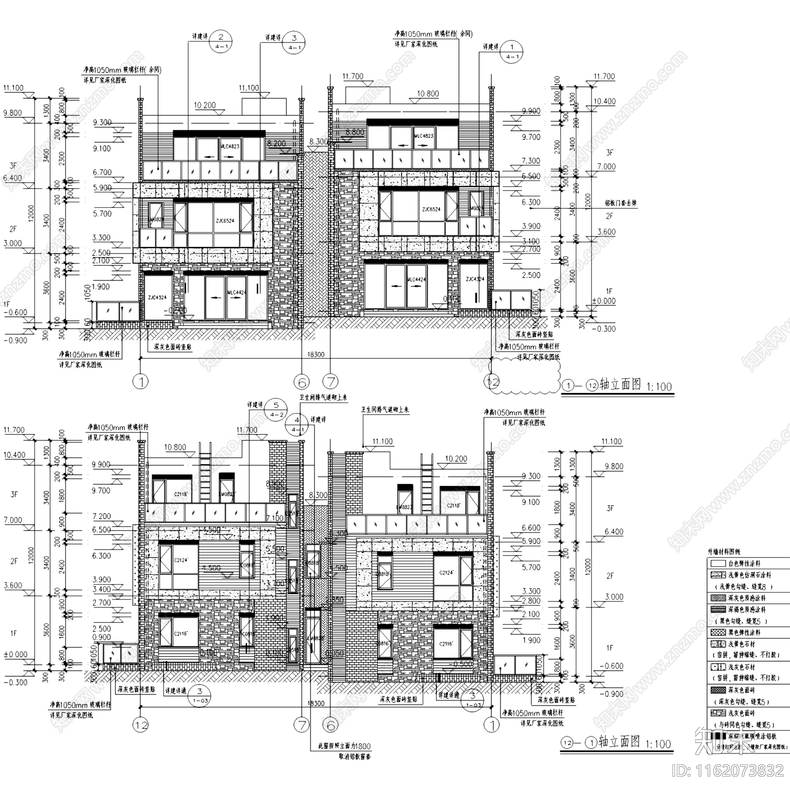 现代瑞安翠湖山居双拼别墅建筑cad施工图下载【ID:1162073832】