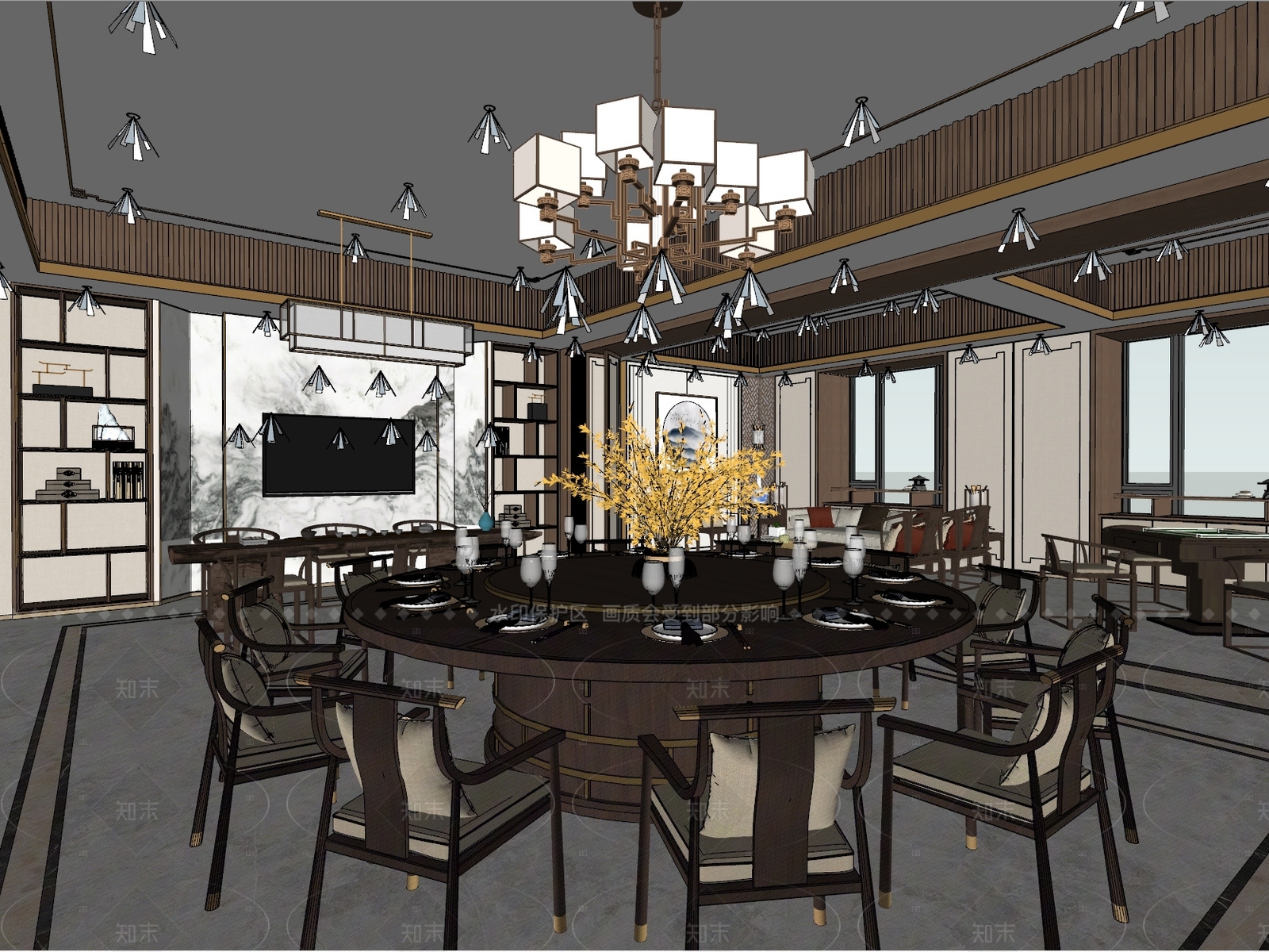 中式别墅餐厅SU模型下载【ID:1215942176】