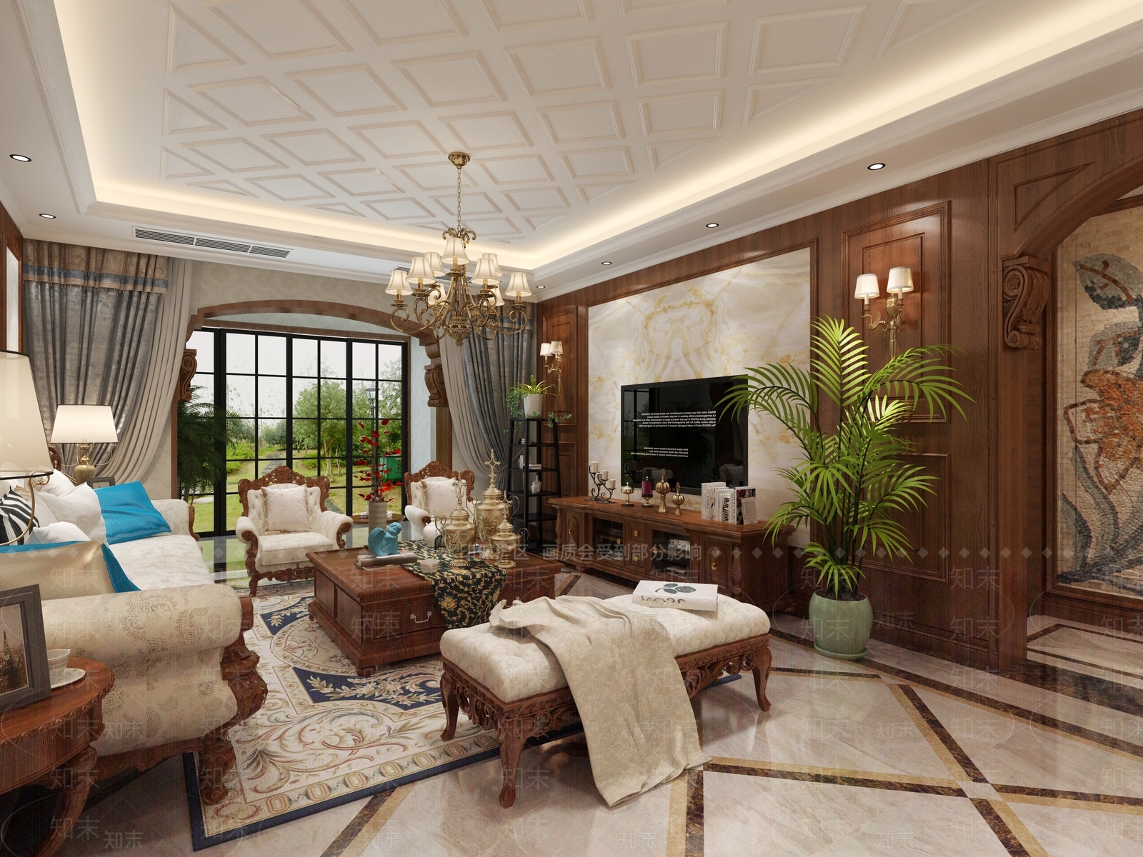 古典美式客餐厅3D模型下载【ID:1162078946】