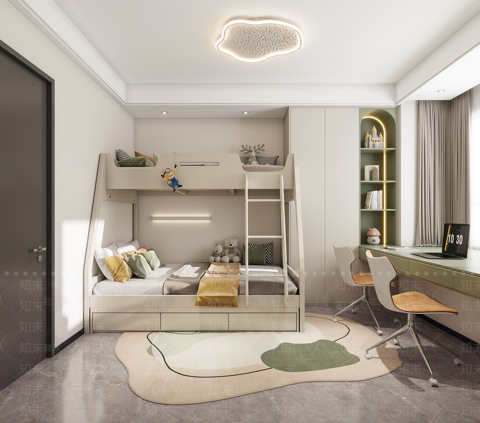 现代儿童房上下铺高低床3D模型下载【ID:1162090897】