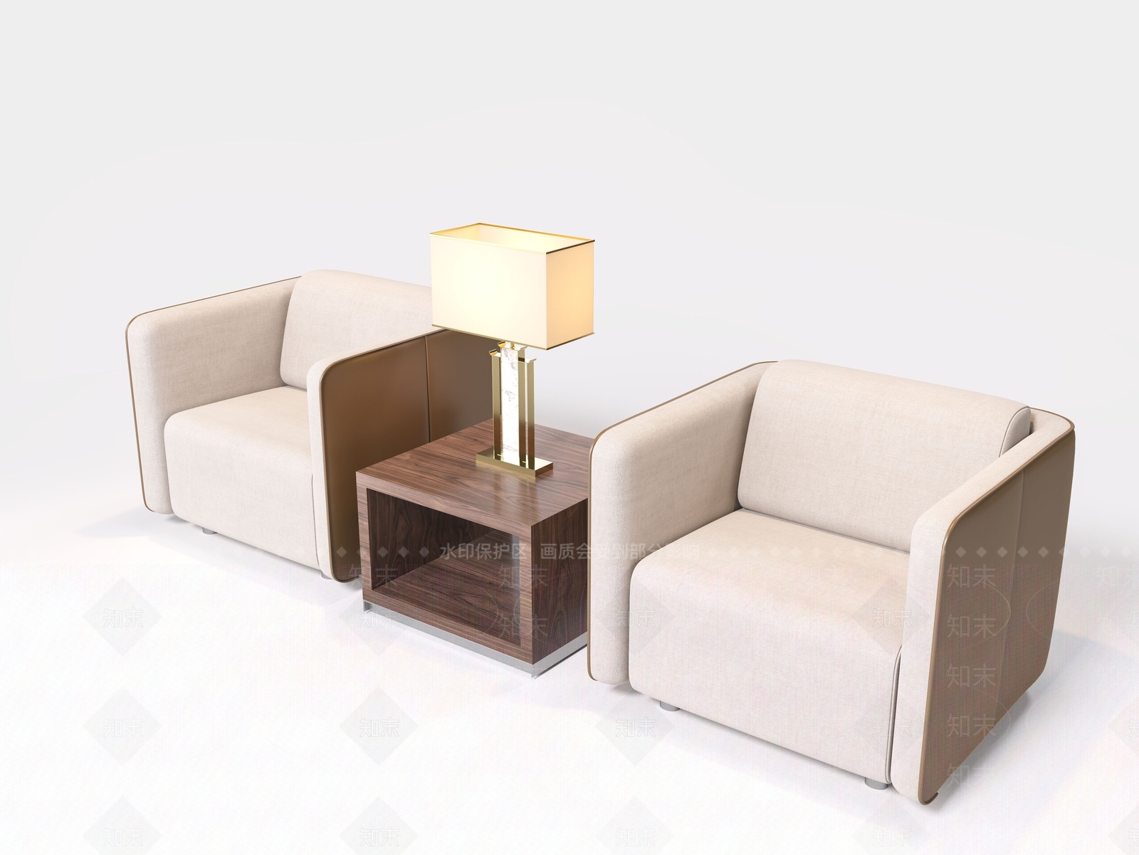 现代接待室单人沙发组合3D模型下载【ID:1162092047】