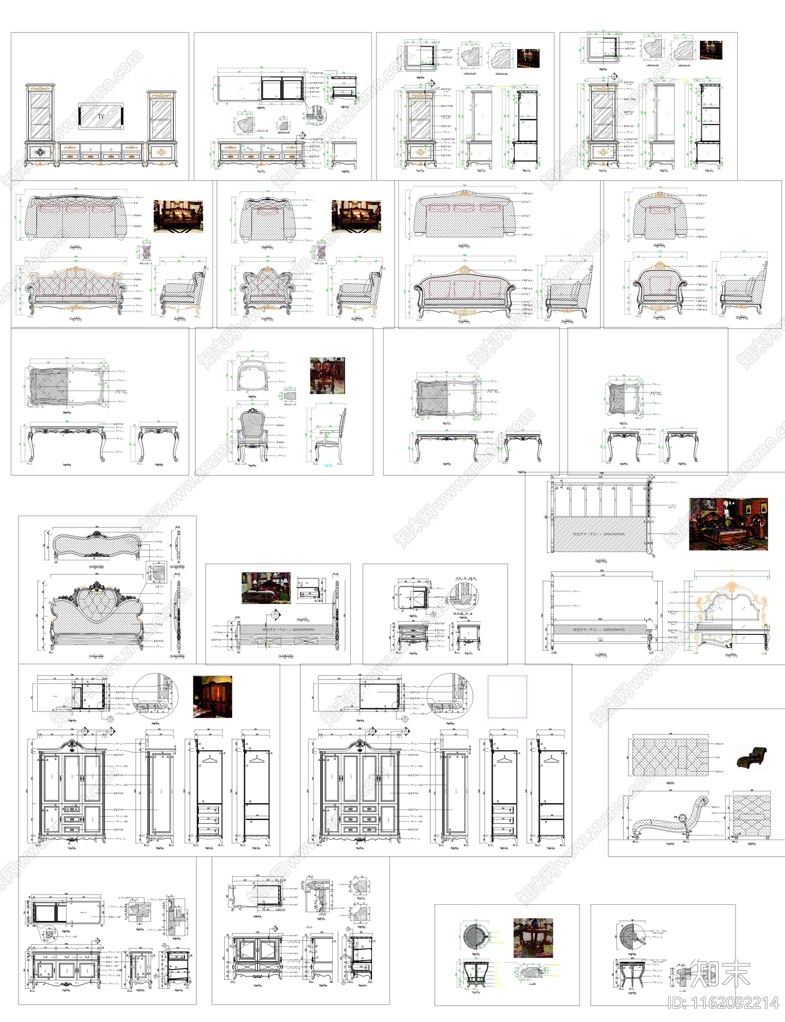 欧式系列家具深化图库施工图下载【ID:1162092214】