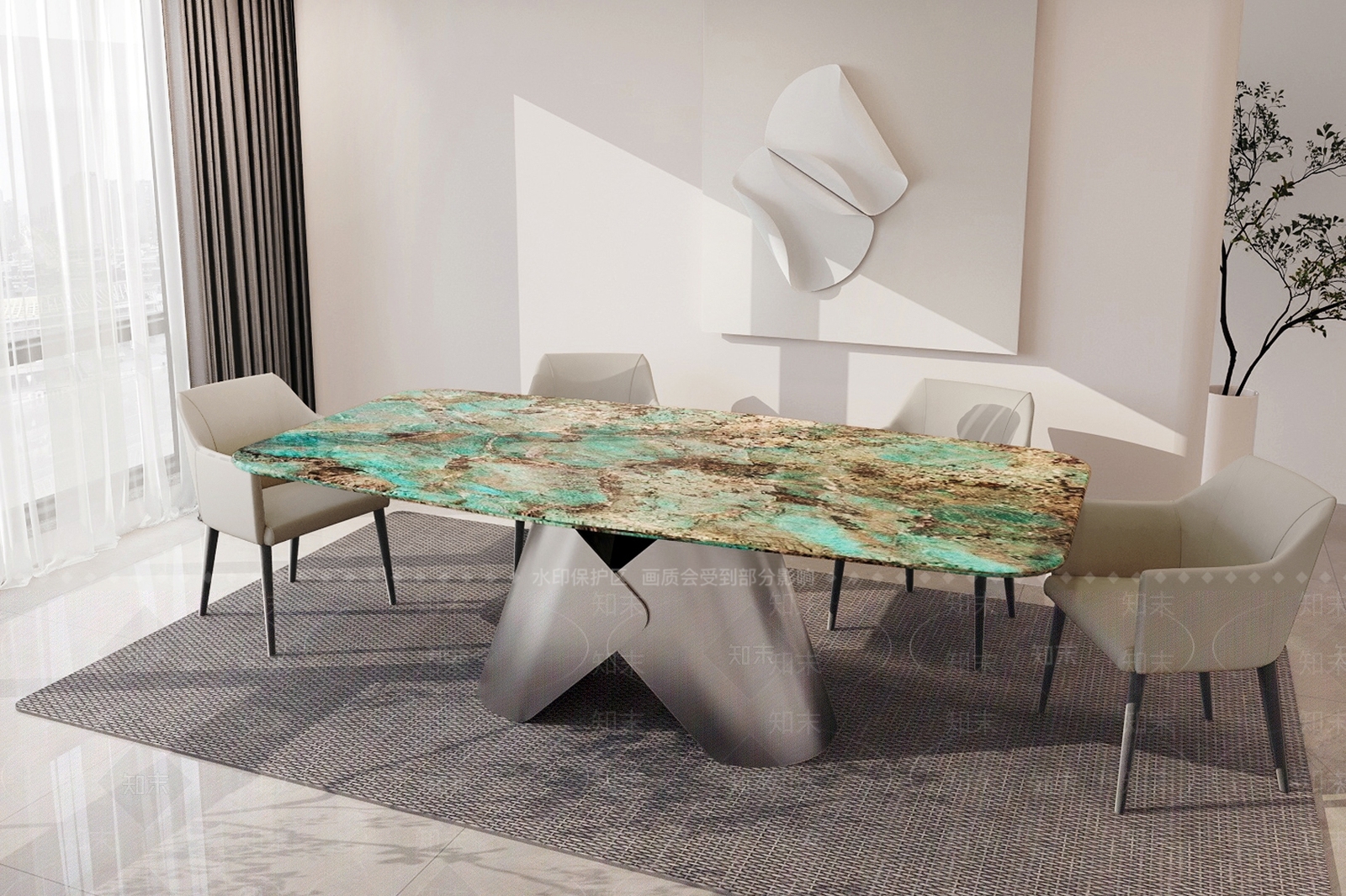 现代奢石餐桌接待桌3D模型下载【ID:1162100975】