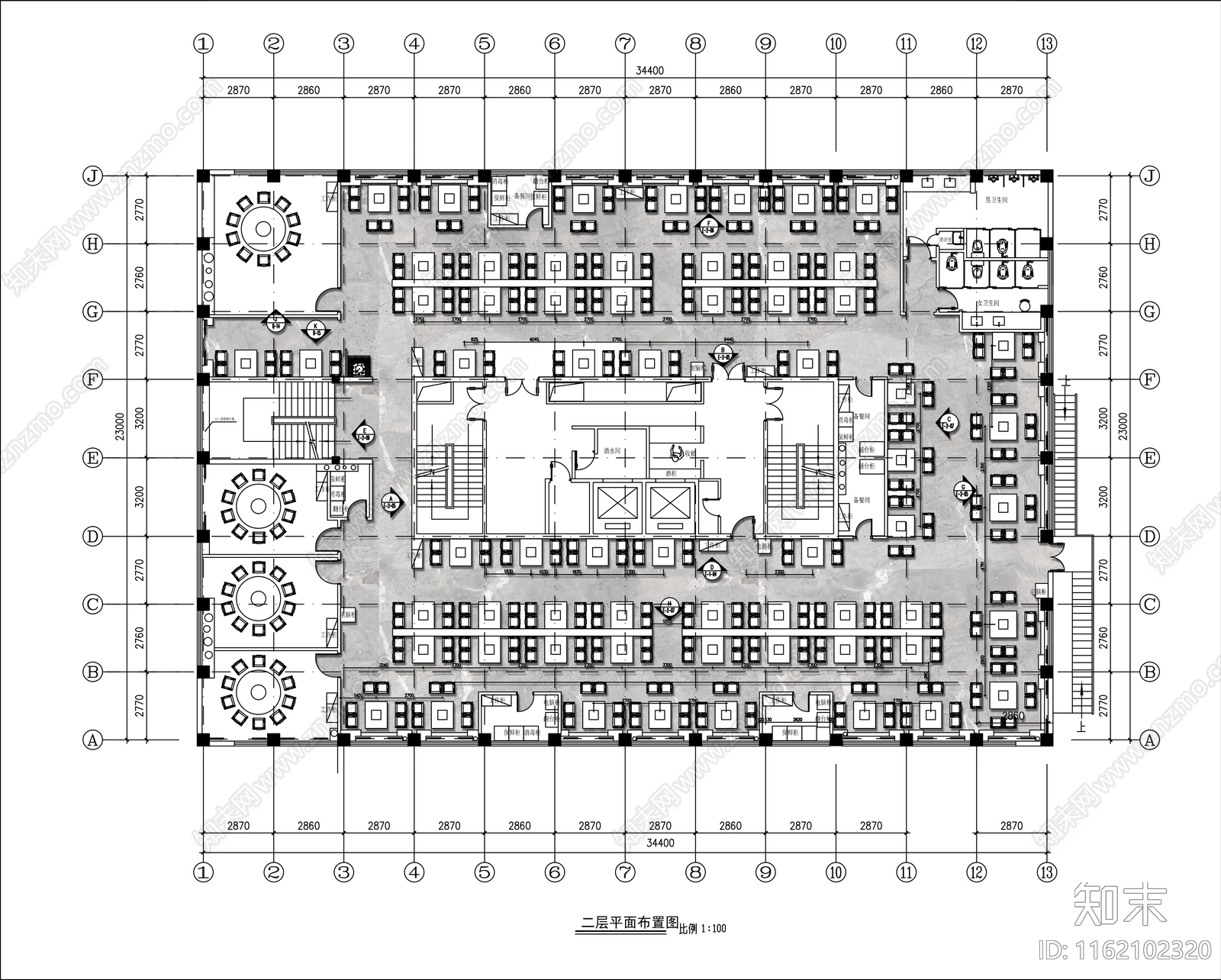 1000㎡中式火锅店全cad施工图下载【ID:1162102320】