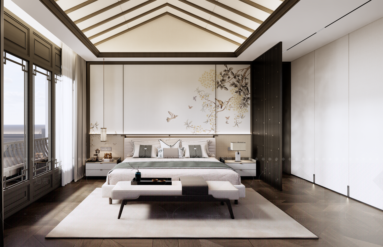 新中式家居卧室SU模型下载【ID:1216000796】