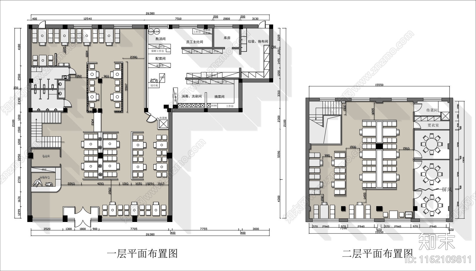 700㎡两层火锅店平面布置图施工图下载【ID:1162109811】
