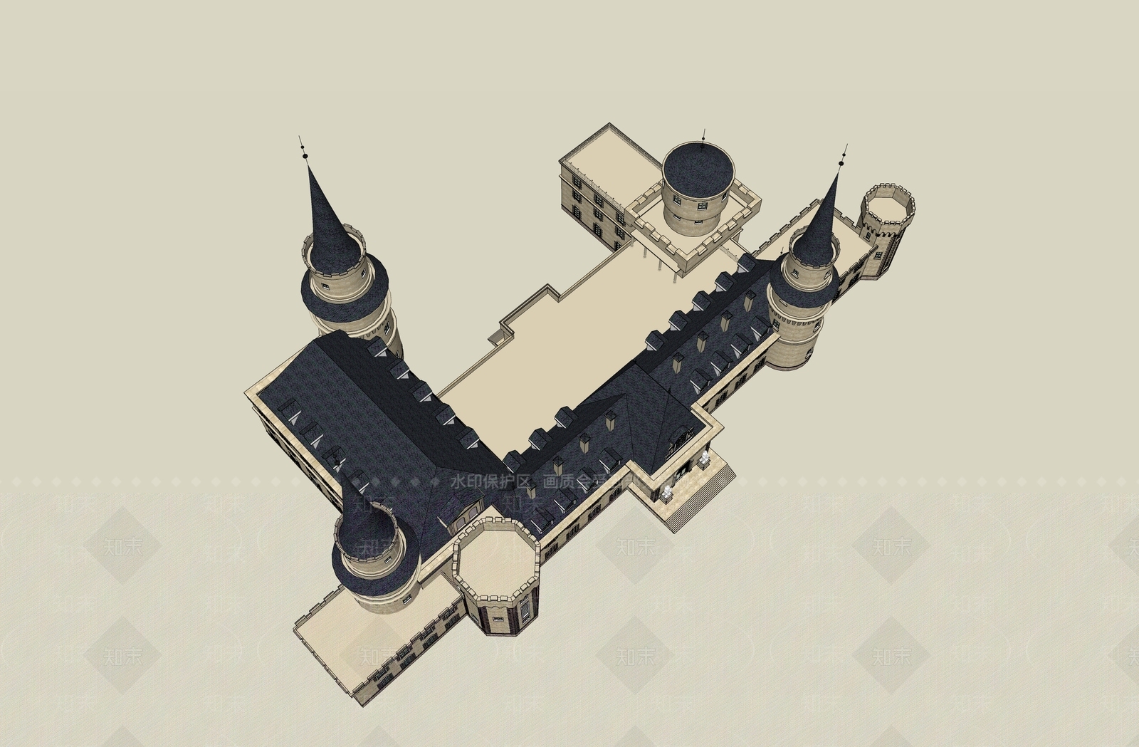 08欧洲古建筑城堡尖顶SU模型下载【ID:1162114154】