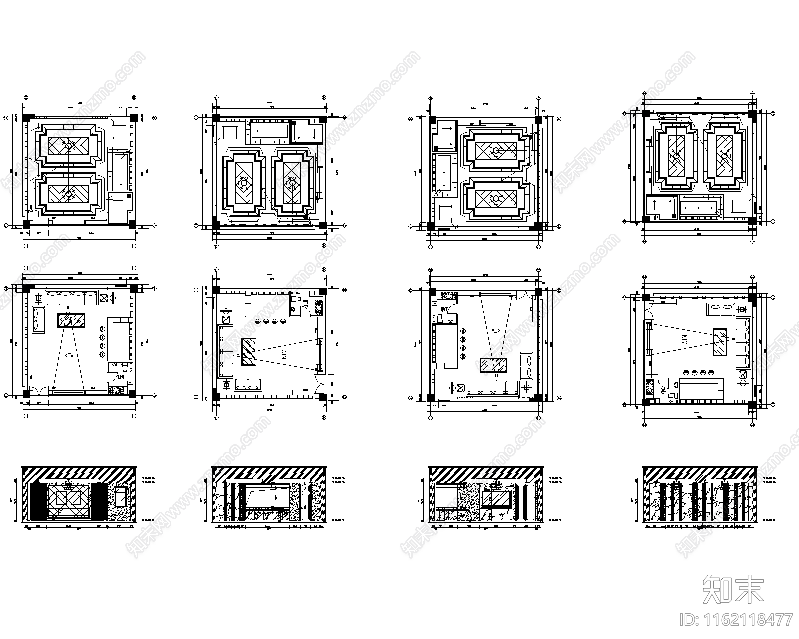 2024最新酒店包房平面立面施工图模板施工图下载【ID:1162118477】