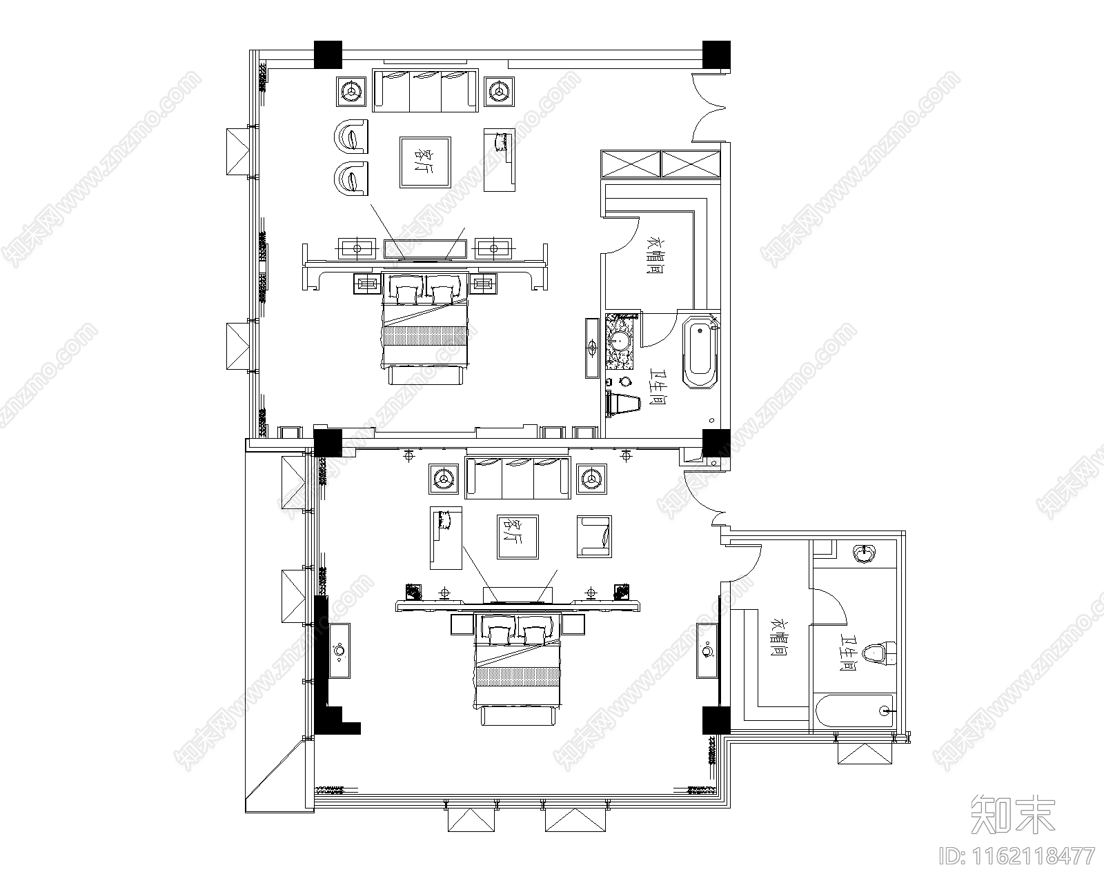 2024最新酒店包房平面立面施工图模板施工图下载【ID:1162118477】