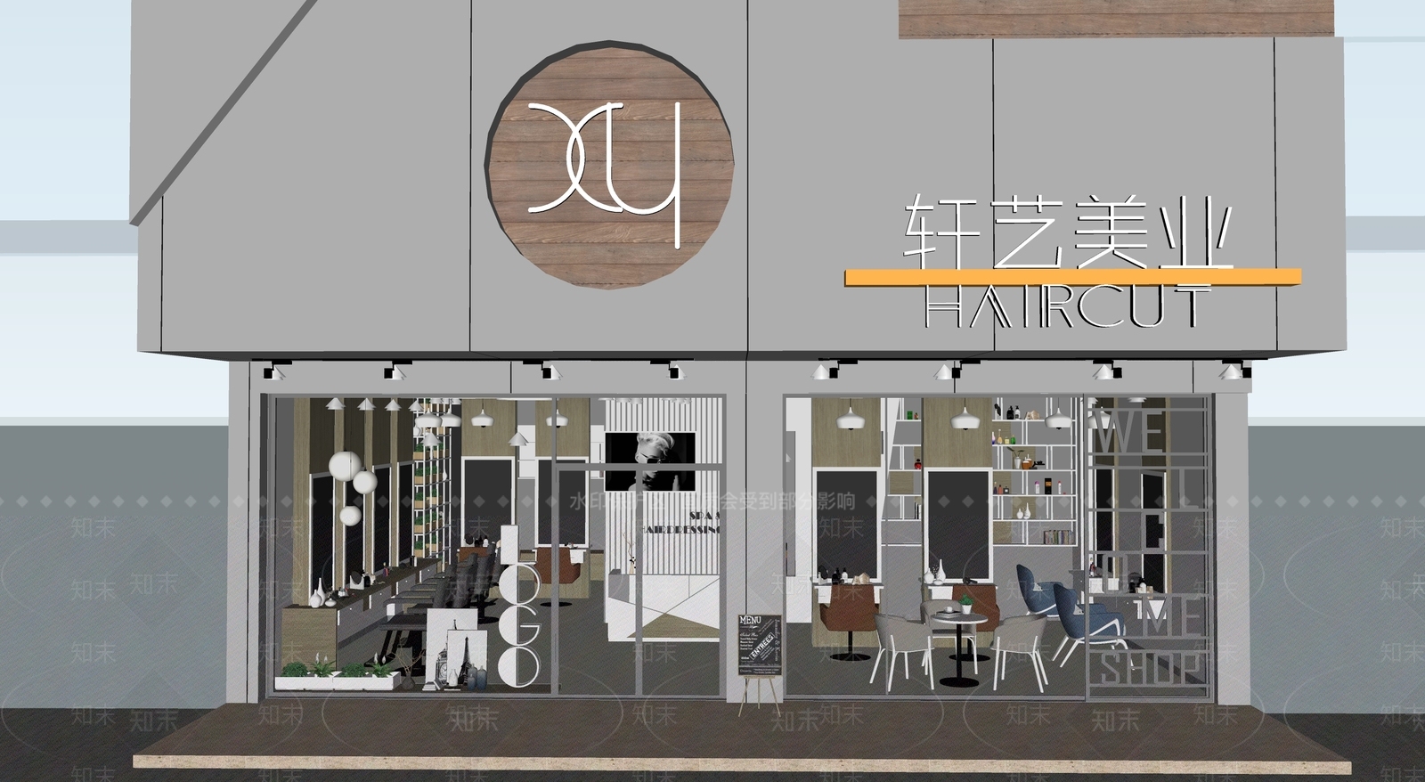 现代美容美发理发店铺SU模型下载【ID:1162123987】