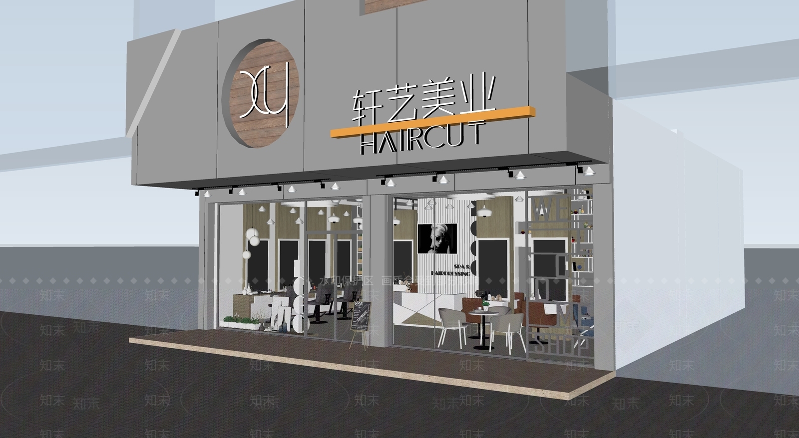 现代美容美发理发店铺SU模型下载【ID:1162123987】