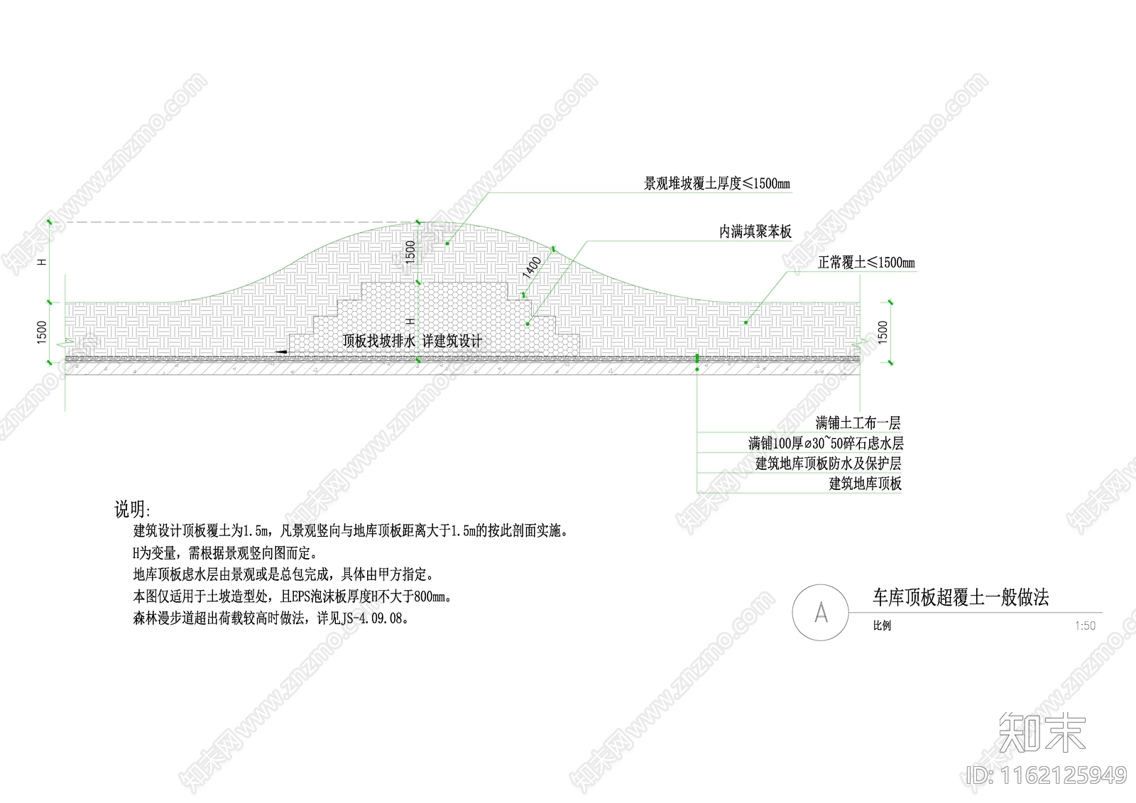 车库顶板超覆土做法详图施工图下载【ID:1162125949】