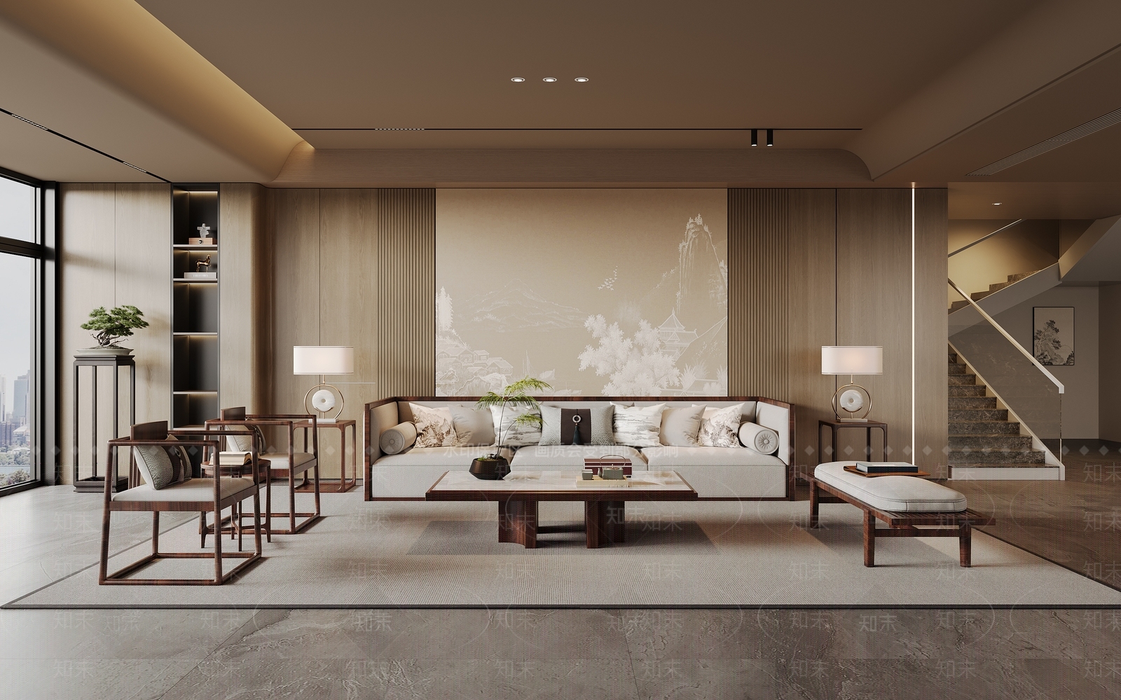 新中式家居客厅3D模型下载【ID:1162126539】