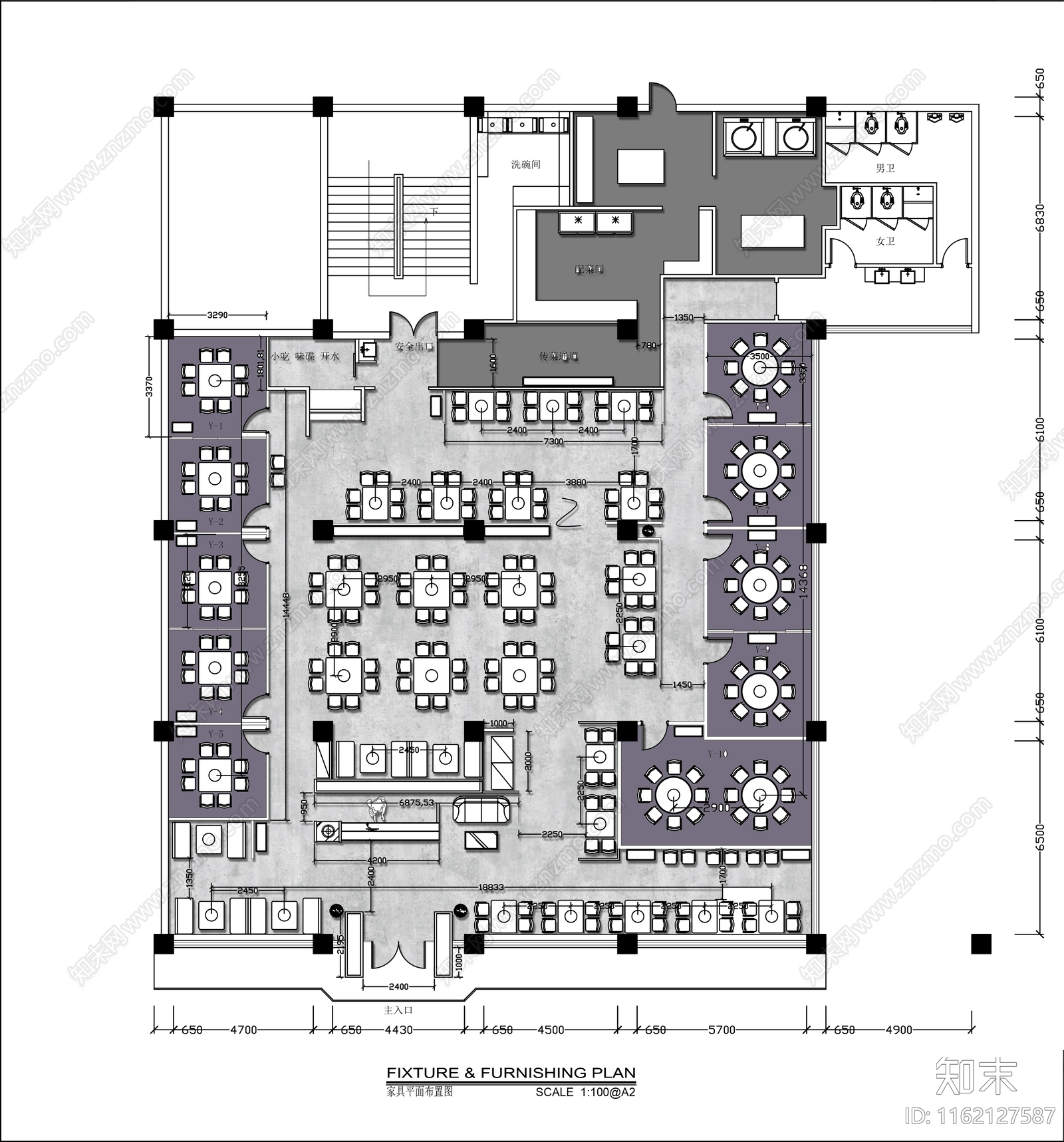 600㎡中式火锅店全cad施工图下载【ID:1162127587】